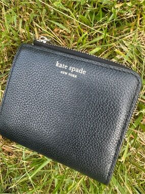 kate spade black pebbled leather compact zip wallet